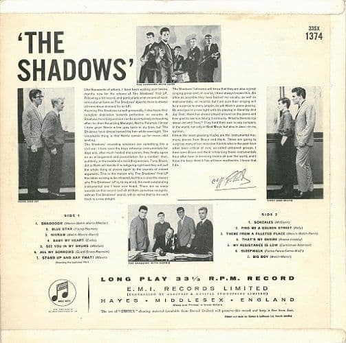 The Shadows The Shadows Vinyl Record Lp Columbia 1961